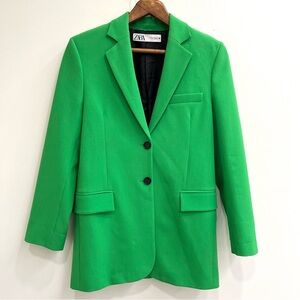 Zara oversized straight cut long line blazer two button neon green woman’s XS